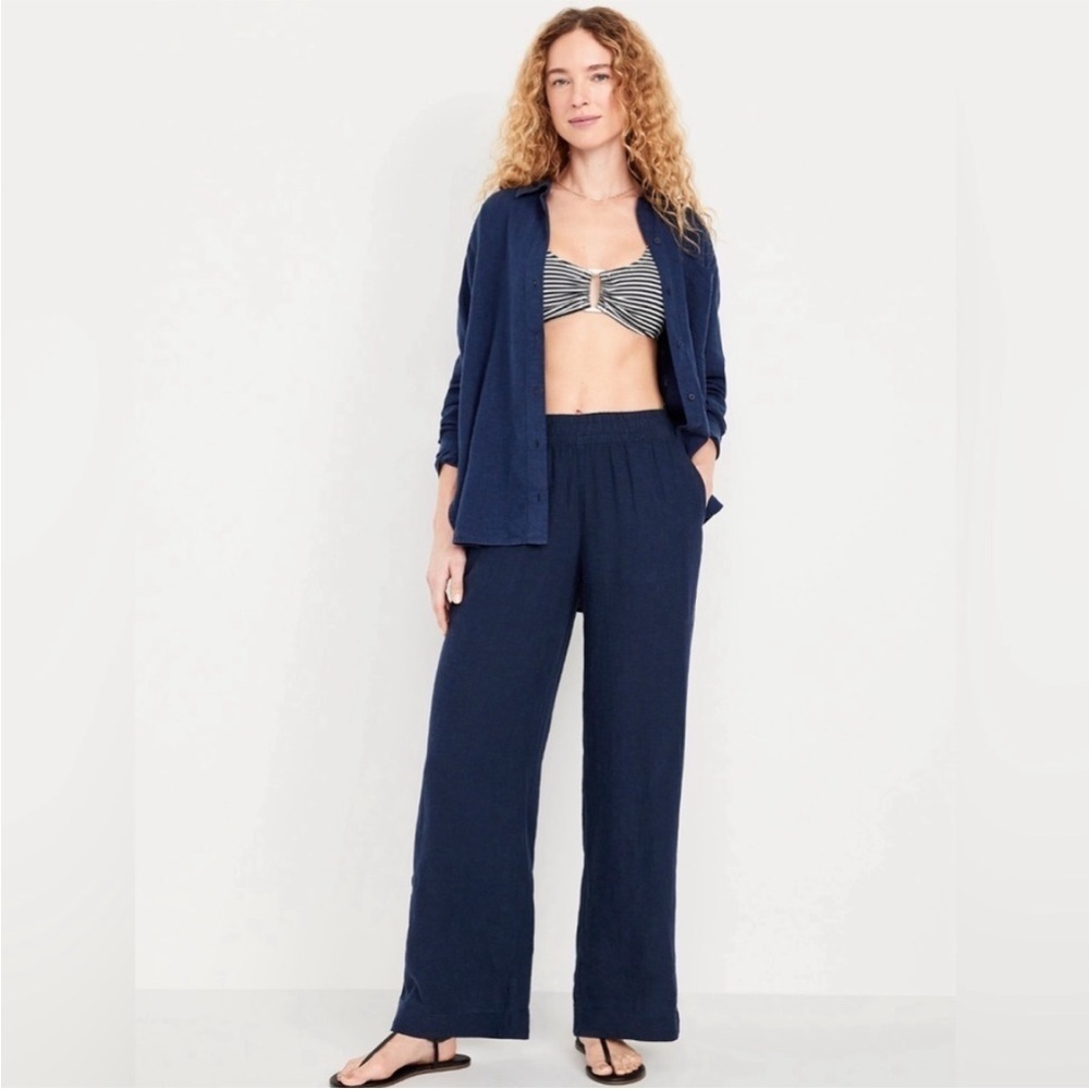 NEW! Indigo High-Waisted Linen-Blend Wide-Leg Pants - Multiple Sizes 🩷 - Picture 3 of 11
